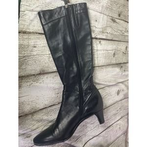 Cole Haan Black Leather Riding Boot, Block Heel, Side Zipper, Size 8